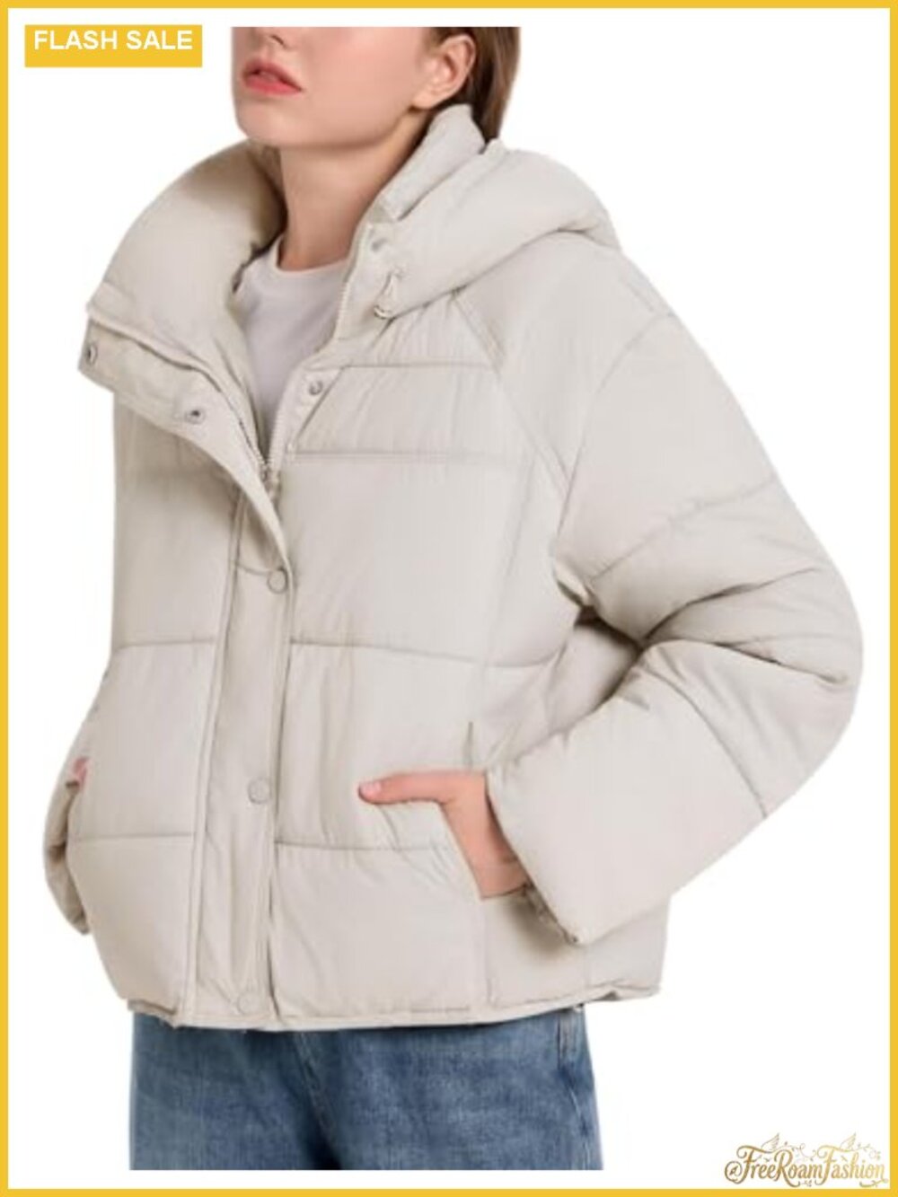 Quilted Puffer Jacket Winter Warm Hooded Bubble Coat Long Sleeve